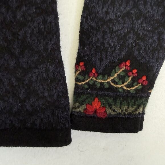 Talbots Lambswool Silk Dark Floral Embroidered Cardigan Sweater Large Hong Kong - Picture 7 of 11